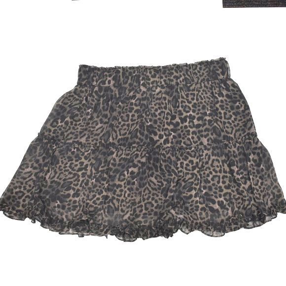 Gab & Kate Leopard Print Ruffle Mini Skirt L High Waist Flowy Boho Trendy - Picture 2 of 11